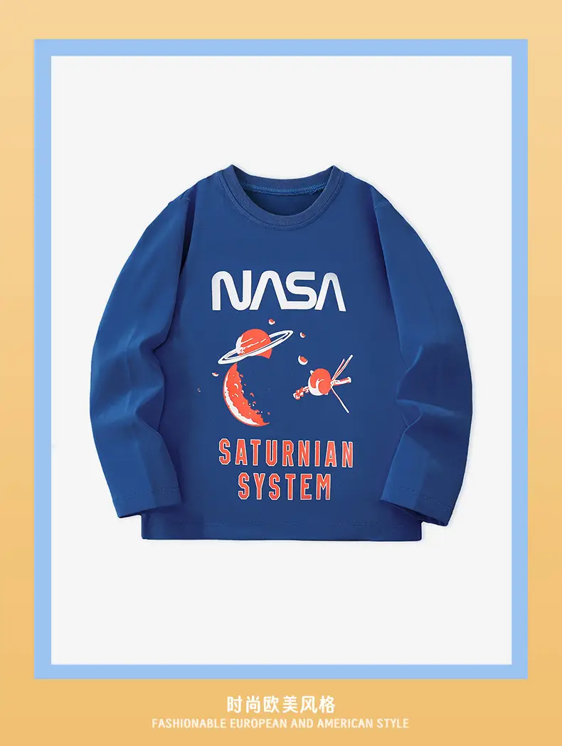 Kids Saturn Print Long Sleeve T-Shirt Blue — feature 3