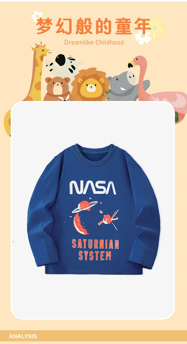 Kids Saturn Print Long Sleeve T-Shirt Blue — feature 7