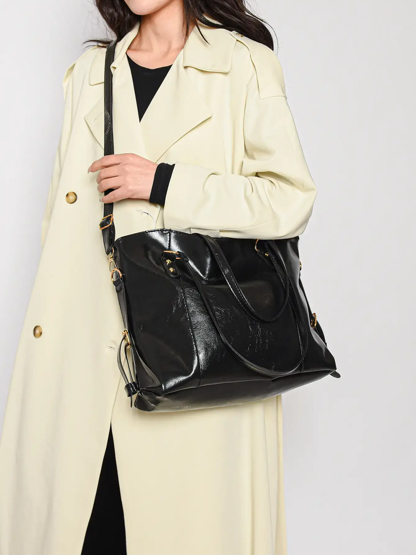 Black Leather Shoulder Bag for Women Large Capacity - Image 5