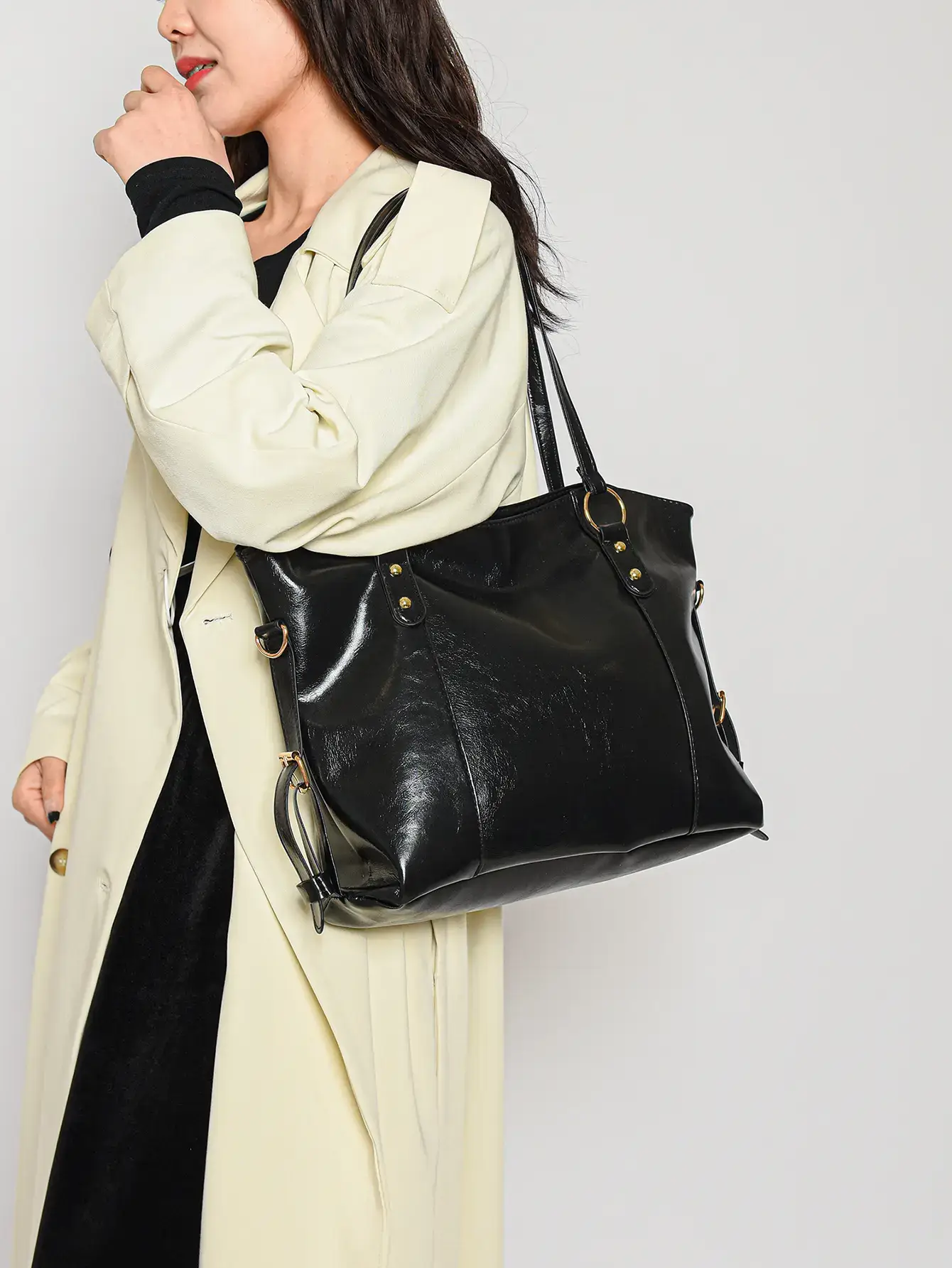 Black Leather Shoulder Bag for Women Large Capacity - Image 6