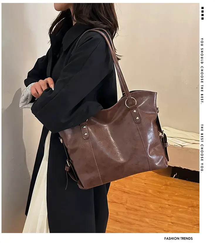 Black Leather Shoulder Bag for Women Large Capacity — feature 1