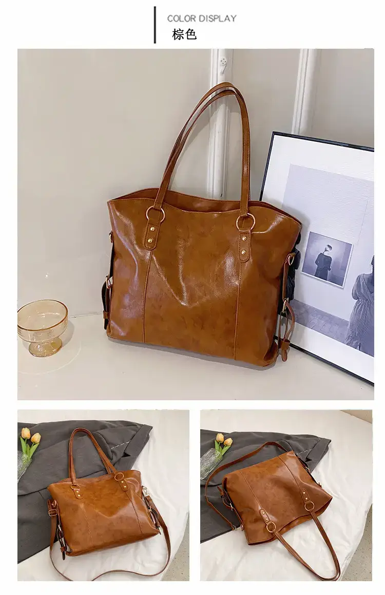 Black Leather Shoulder Bag for Women Large Capacity — feature 35