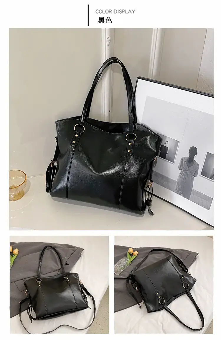 Black Leather Shoulder Bag for Women Large Capacity — feature 36