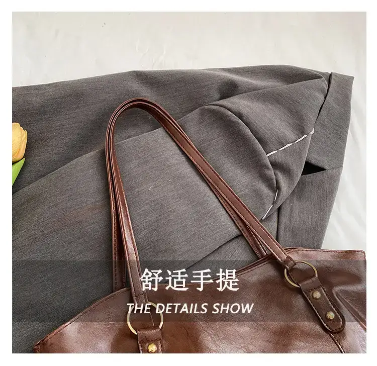 Black Leather Shoulder Bag for Women Large Capacity — feature 5