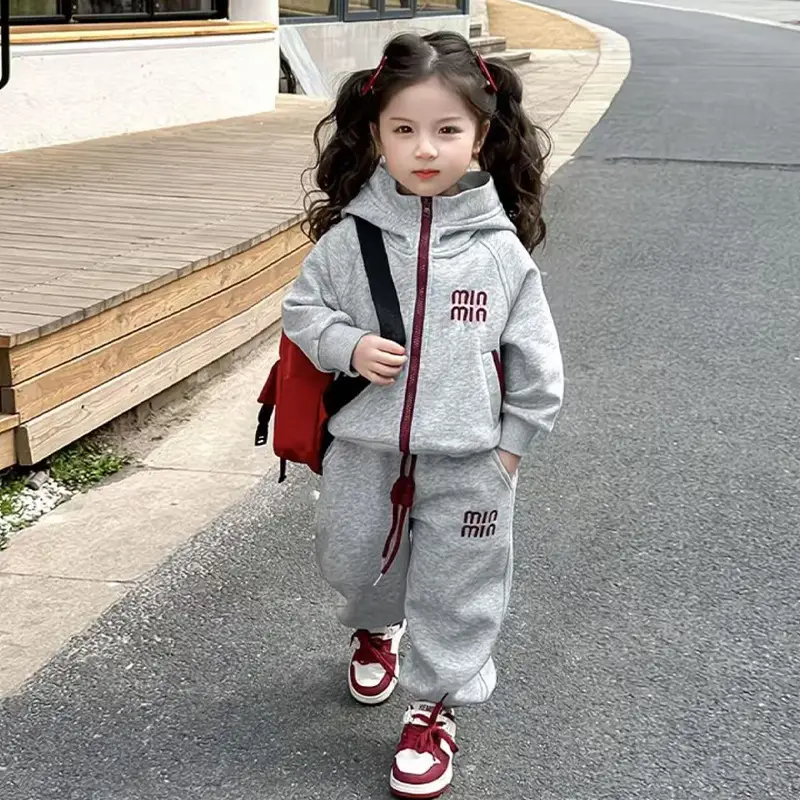 Girls Korean Style Suit Spring and Autum 2025 New Kidsren's Style Hooded Sports Sweatshirt Fashionable Spring Two-Piece Set