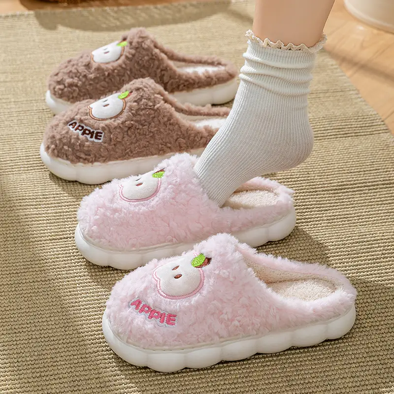 Autumn and Winter Home Thick Plush Cotton Slippers for Couples, Non-Slip and Warm Indoor Slippers with a Stepping-On-Clouds Feel, Maternity Cotton Slippers for Women - Image 7