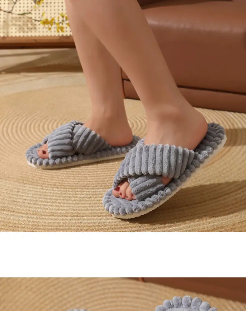 2026 Cross-Border Hot-Selling Amazon European and American Style Cross-Strap Cotton Slippers for Women, Skin-Friendly Plush Cotton Slippers for Women — feature 14