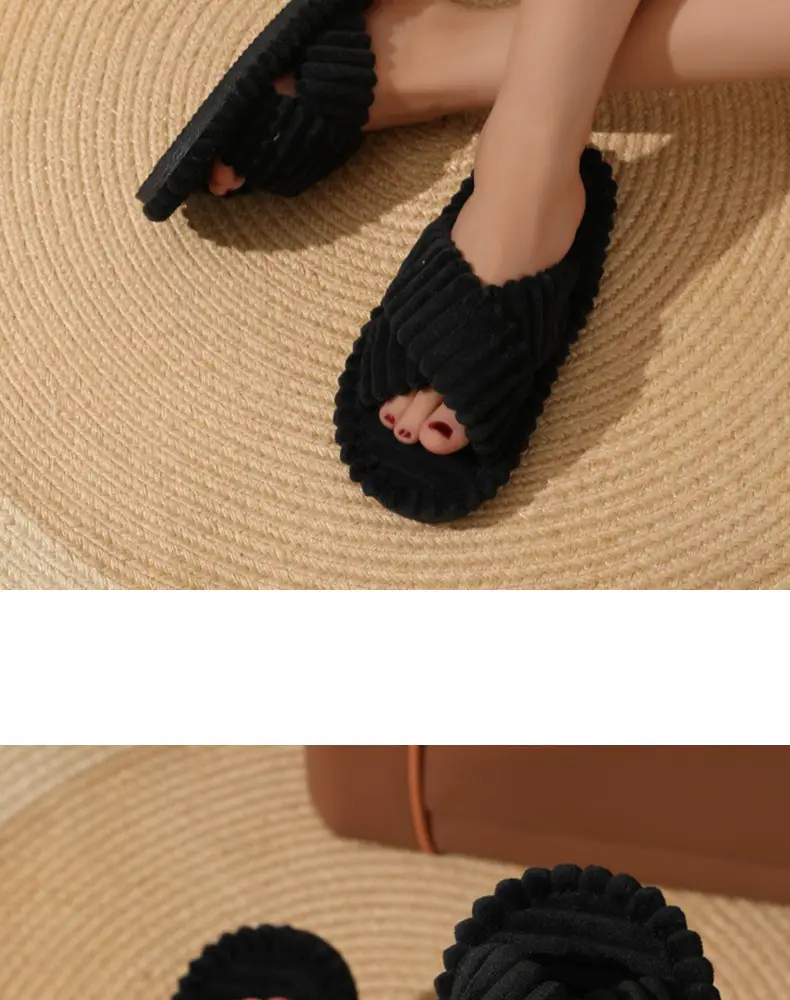 2026 Cross-Border Hot-Selling Amazon European and American Style Cross-Strap Cotton Slippers for Women, Skin-Friendly Plush Cotton Slippers for Women — feature 17