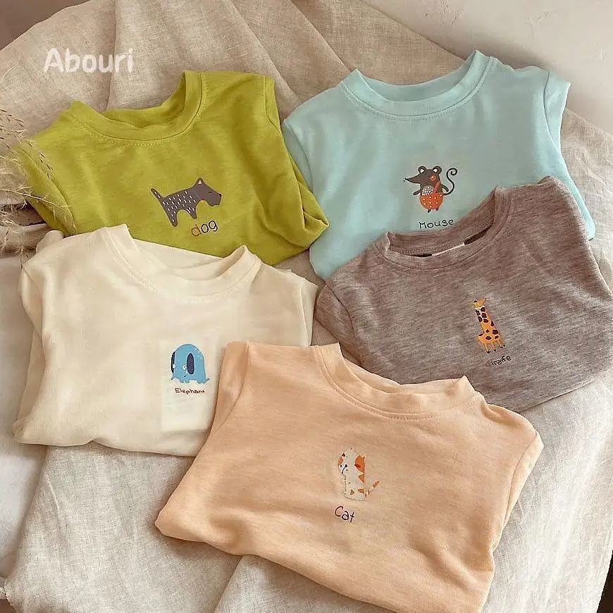 Pure Cotton Korean Style Light Blue Long Sleeve T-Shirt for Boys Girls — feature 1