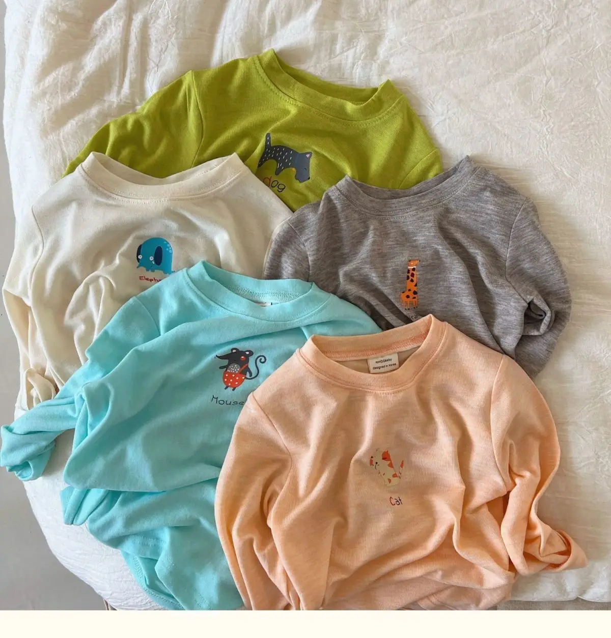 Pure Cotton Korean Style Light Blue Long Sleeve T-Shirt for Boys Girls — feature 6
