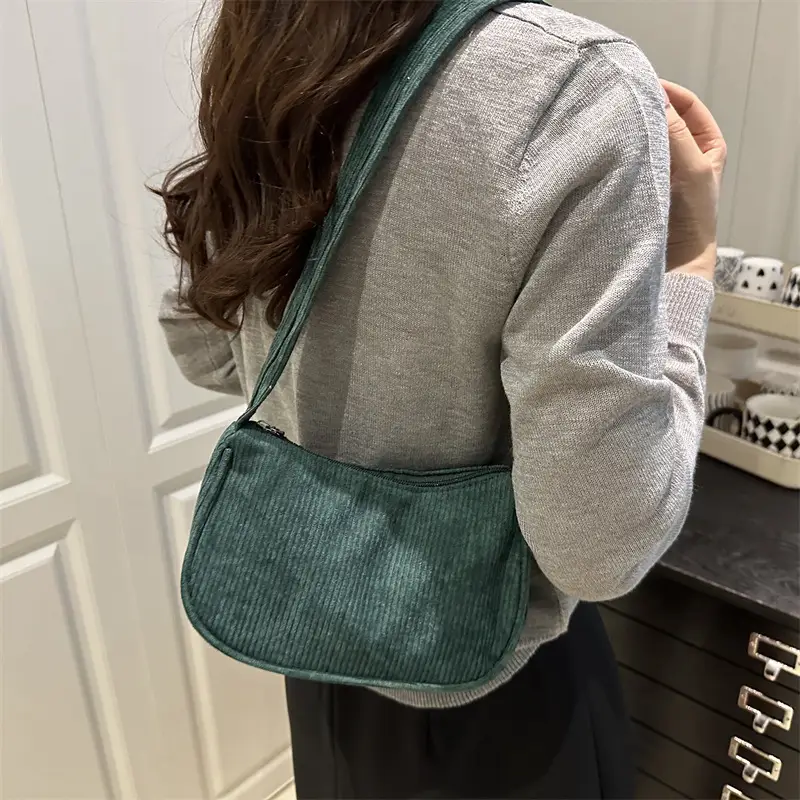 Trendy Square Bag for Women Corduroy Solid Color - Image 7