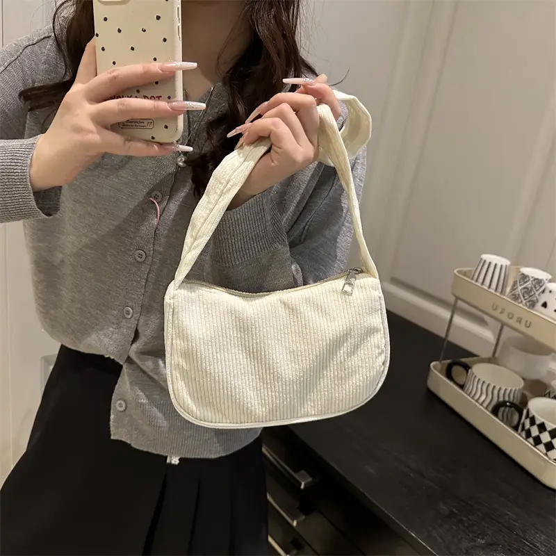 Trendy Square Bag for Women Corduroy Solid Color - Image 8
