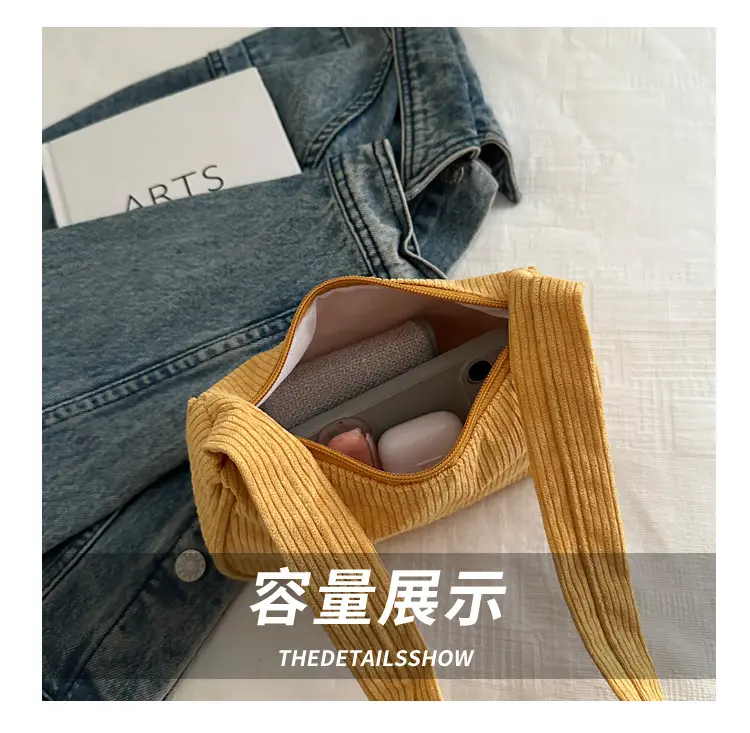 Trendy Square Bag for Women Corduroy Solid Color — feature 7