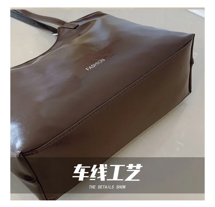 Black Leather Tote Bag for Women Large Capacity Shoulder Bag — feature 5
