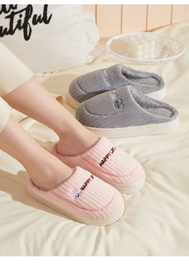 Men Winter Furry Slippers Grey Cotton Warm Indoor — feature 20