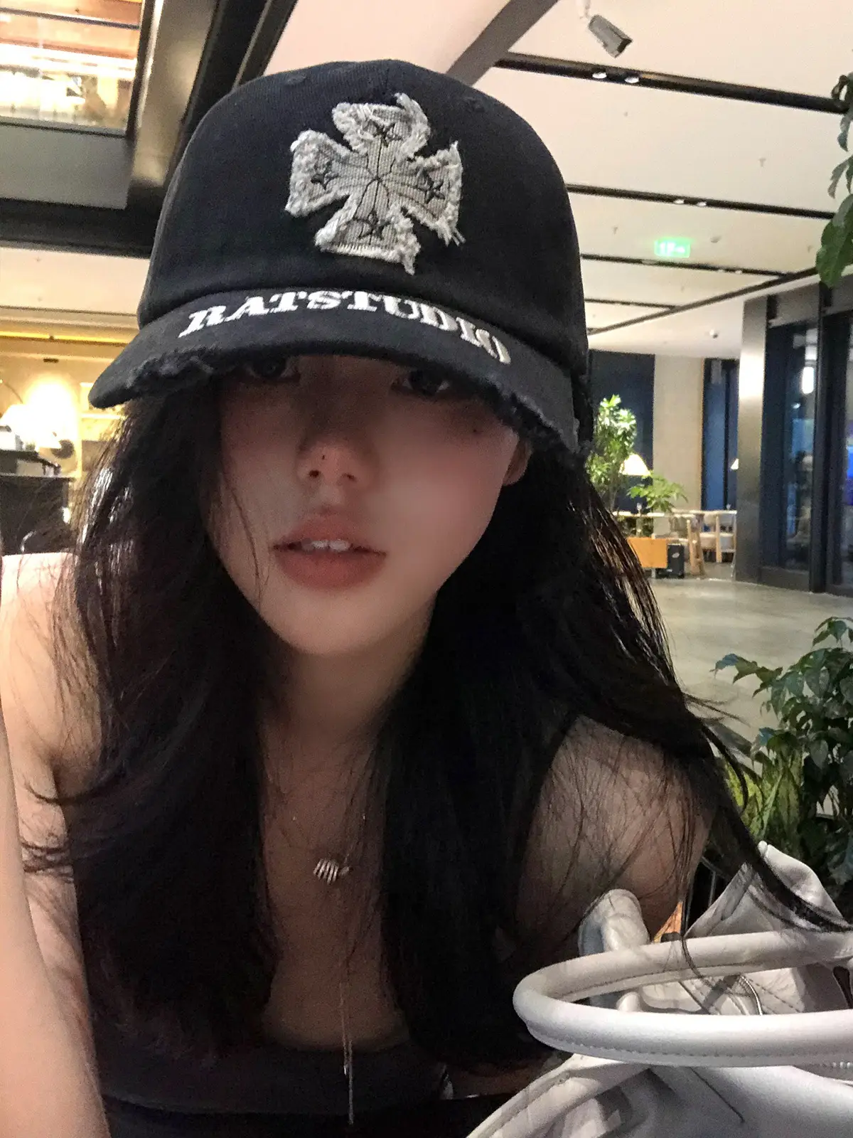 Women's Black Cross Embroidered Baseball Cap with Wide Brim — feature 4