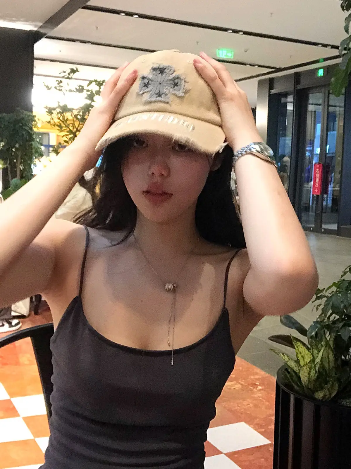 Women's Black Cross Embroidered Baseball Cap with Wide Brim — feature 5