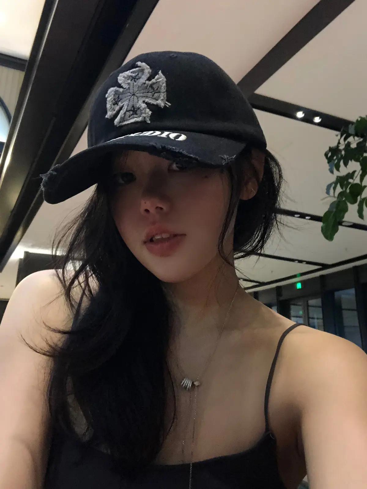 Women's Black Cross Embroidered Baseball Cap with Wide Brim — feature 6