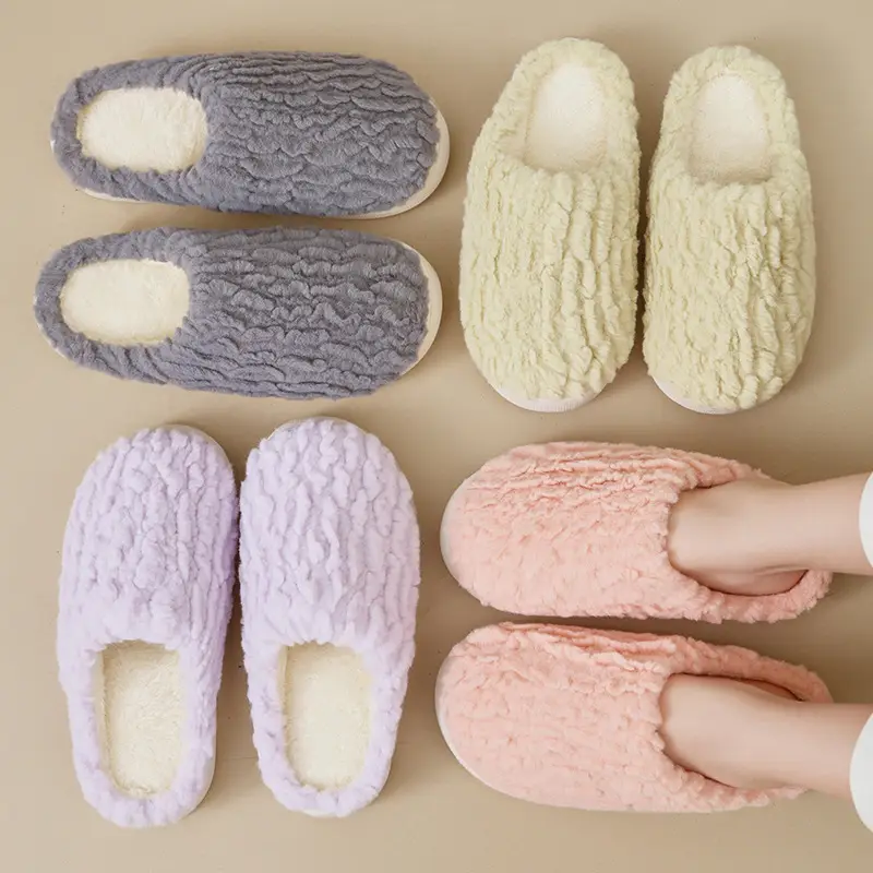 Winter Fleece Slippers for Women Men Bow Decor - Image 45