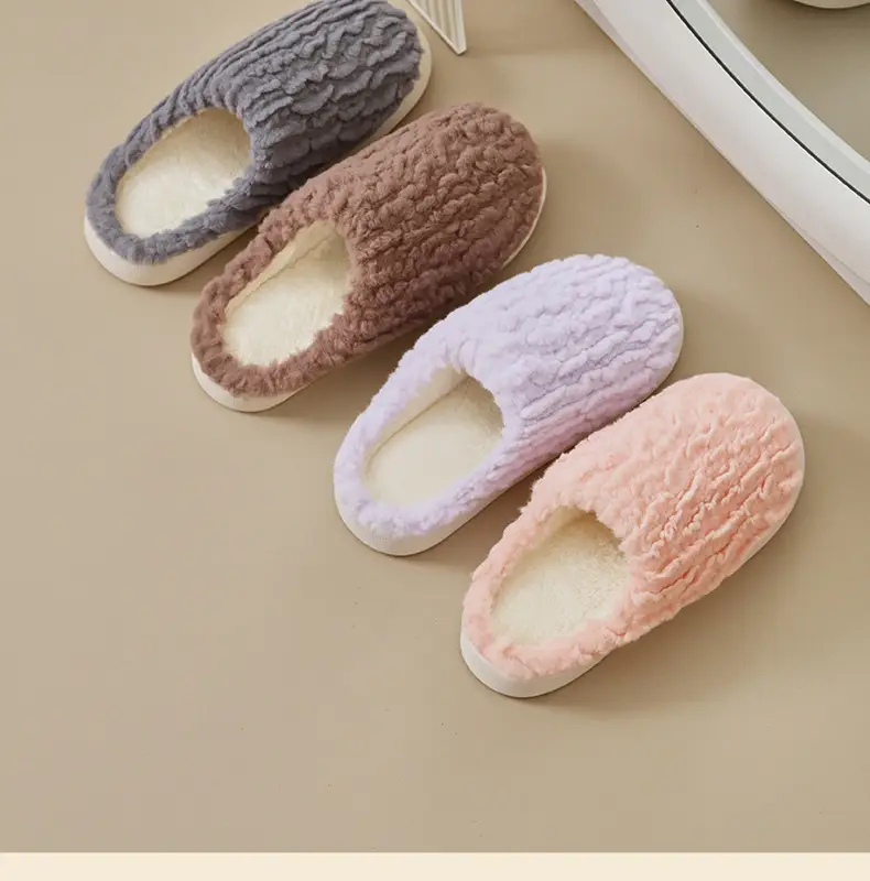 Winter Fleece Slippers for Women Men Bow Decor — feature 17
