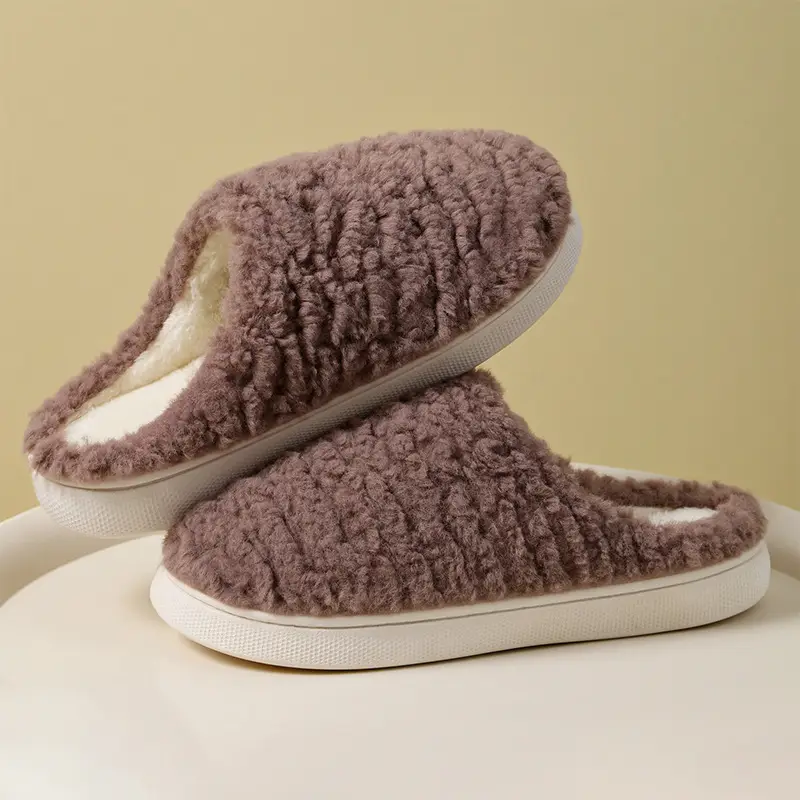 Winter Fleece Slippers for Women Men Bow Decor - Image 35