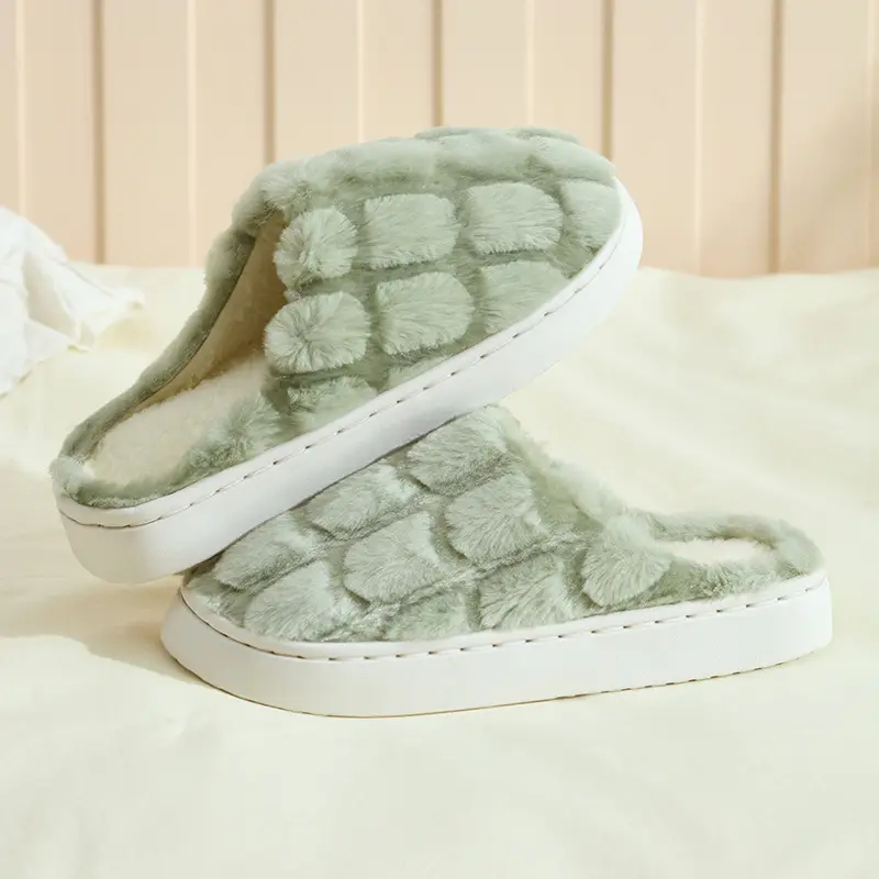 Winter Fleece Slippers for Women Men Bow Decor - Image 38