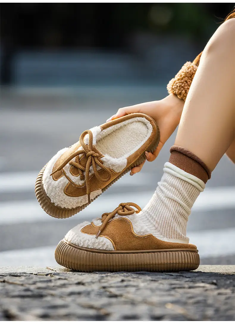 Women Cotton Slippers Pink Brown Warm Indoor Outdoor — feature 13