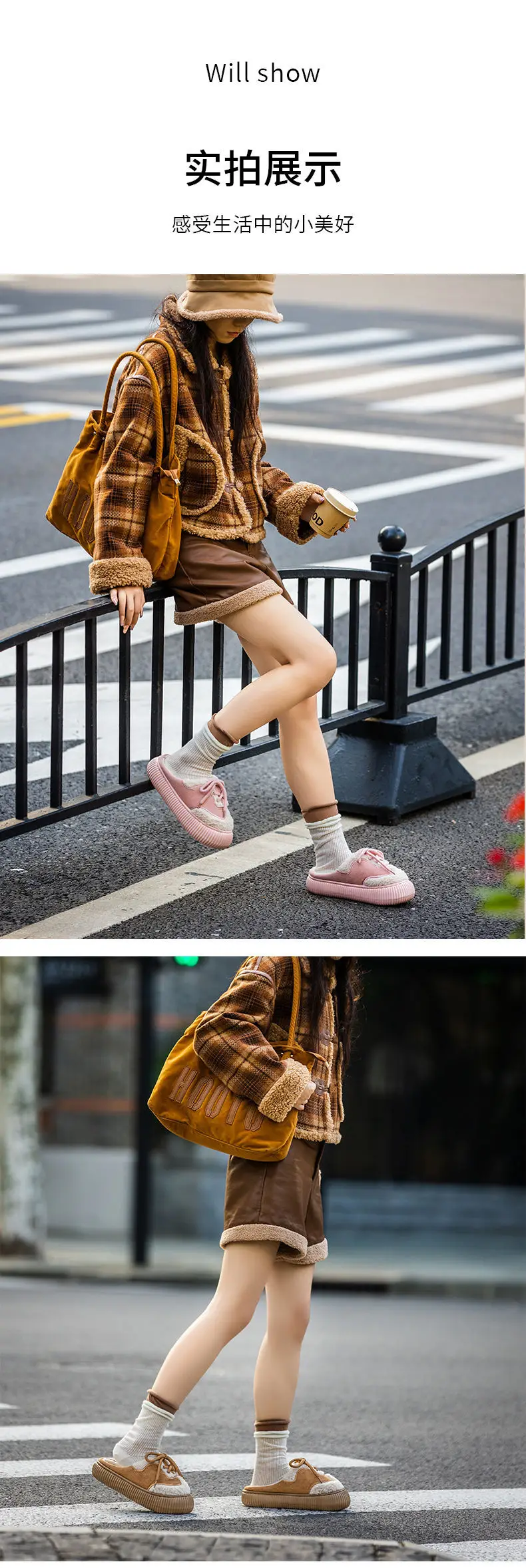 Women Cotton Slippers Pink Brown Warm Indoor Outdoor — feature 9