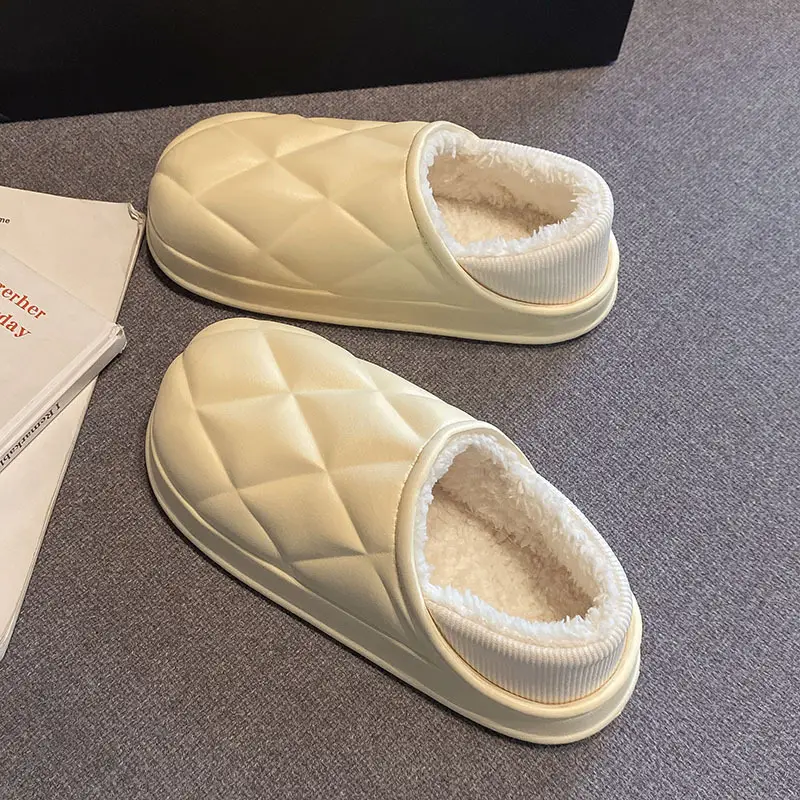 Women's Fleece Lined Couple Slippers Winter Warm Black - Image 39