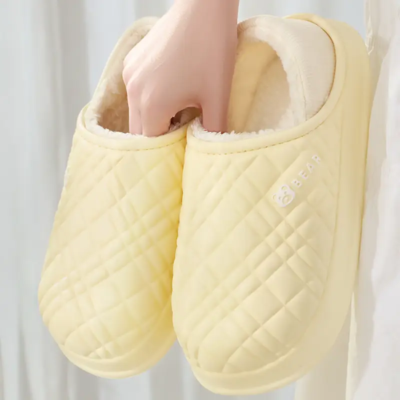 Women's Fleece Lined Couple Slippers Winter Warm Black - Image 31