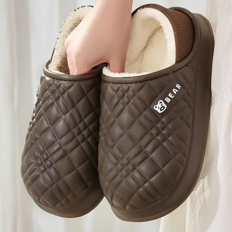 Women's Fleece Lined Couple Slippers Winter Warm Black - Image 33