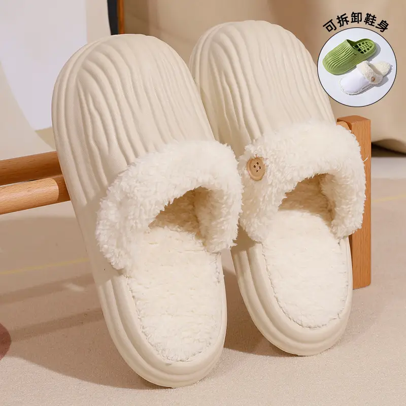 Waterproof and Non-Slip Men's Velvet Cotton Slippers Autumn and Winter 2025 New Velvet Warm Thick-Soled Plush Sports Cotton Slippers