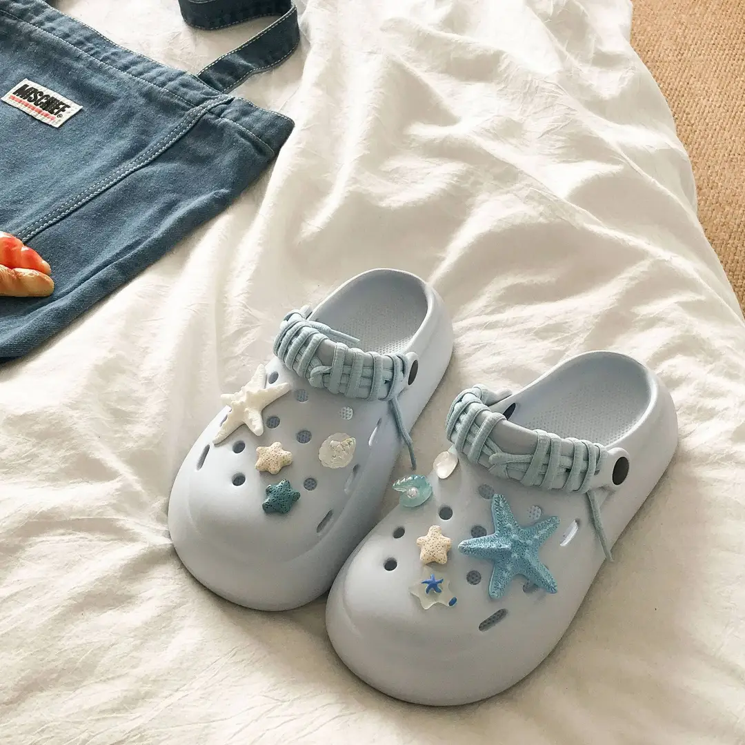 Blue Starfish Thick-Soled Clogs for Women, Eva Height-Increasing 3-5cm, Same Style as on Xiaohongshu, Suitable for Student Dormitories, Closed-Toe Slippers