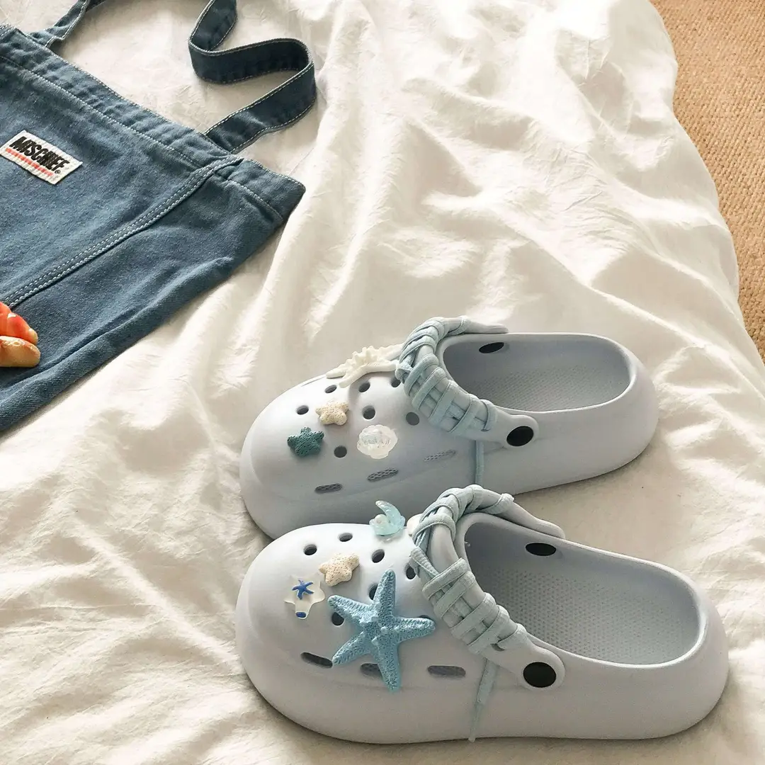Blue Starfish Thick-Soled Clogs for Women, Eva Height-Increasing 3-5cm, Same Style as on Xiaohongshu, Suitable for Student Dormitories, Closed-Toe Slippers
