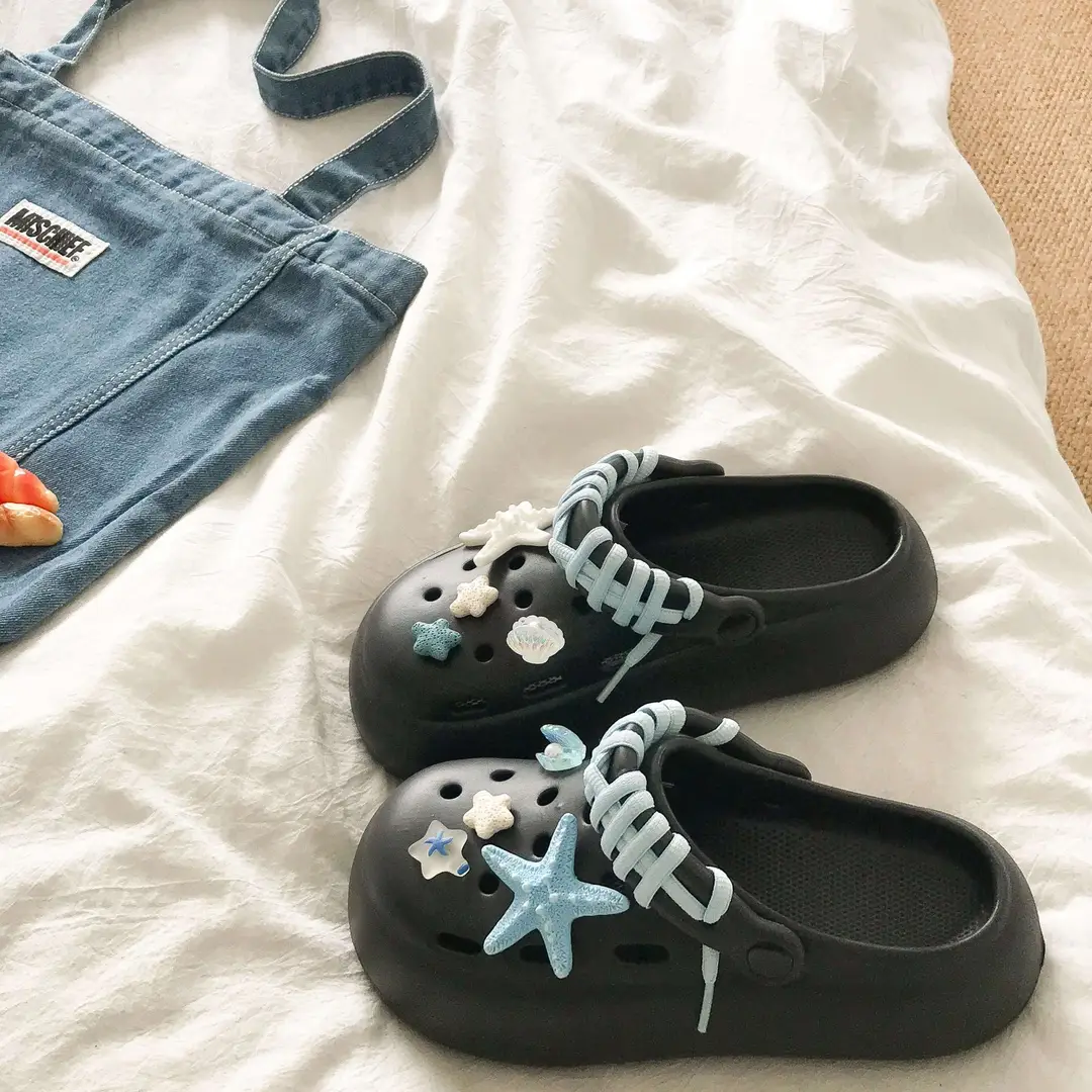 Blue Starfish Thick-Soled Clogs for Women, Eva Height-Increasing 3-5cm, Same Style as on Xiaohongshu, Suitable for Student Dormitories, Closed-Toe Slippers