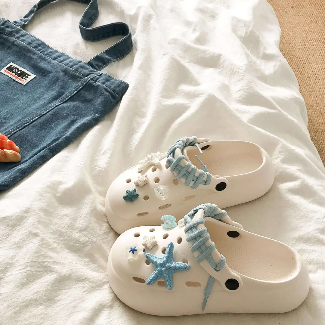 Blue Starfish Thick-Soled Clogs for Women, Eva Height-Increasing 3-5cm, Same Style as on Xiaohongshu, Suitable for Student Dormitories, Closed-Toe Slippers