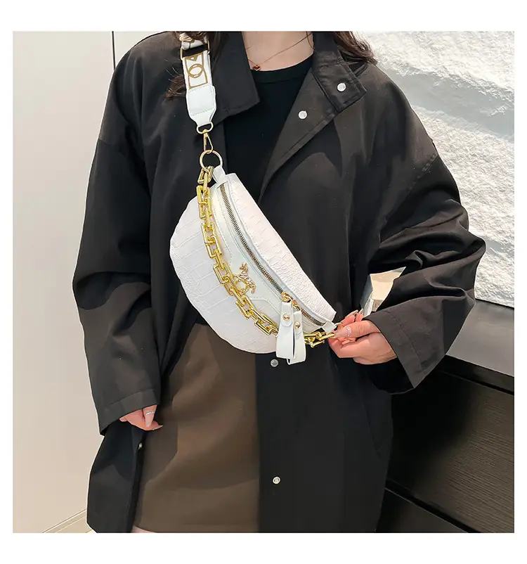 Women's Crocodile Pattern Chest Bag with Gold Chain — feature 12