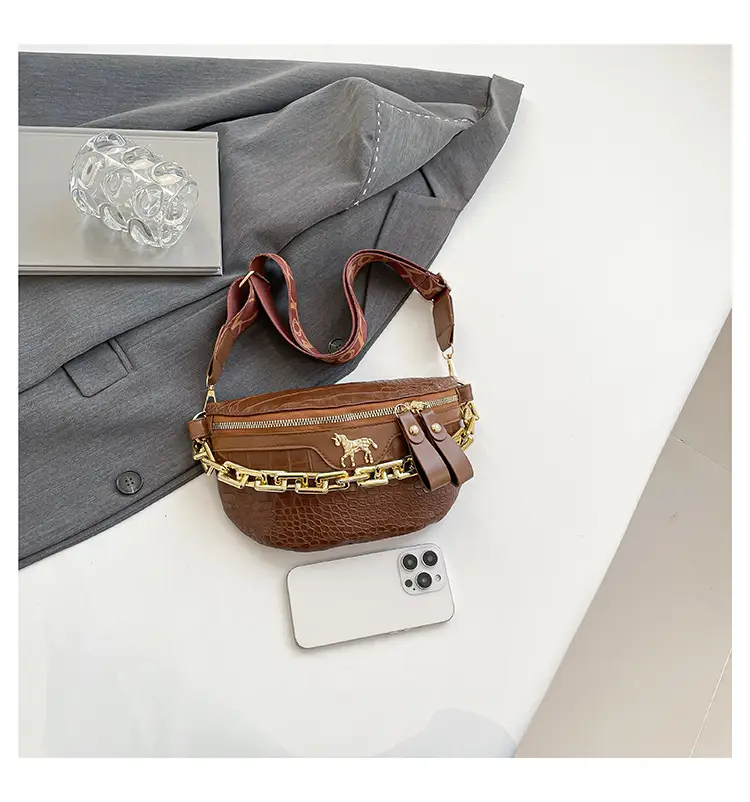 Women's Crocodile Pattern Chest Bag with Gold Chain — feature 13