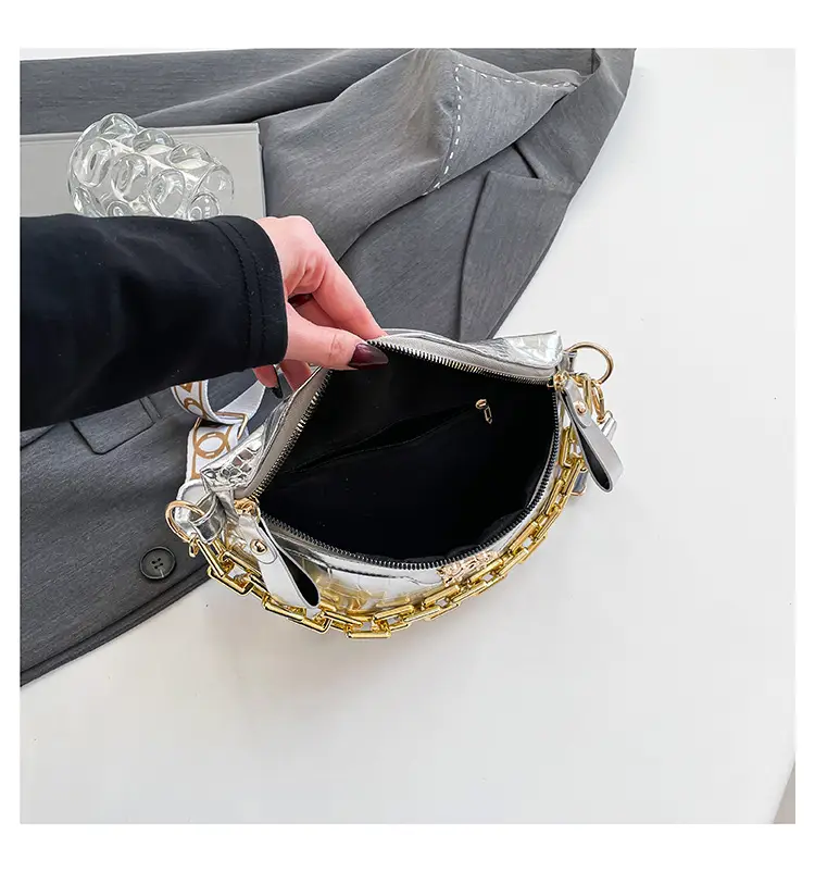 Women's Crocodile Pattern Chest Bag with Gold Chain — feature 18