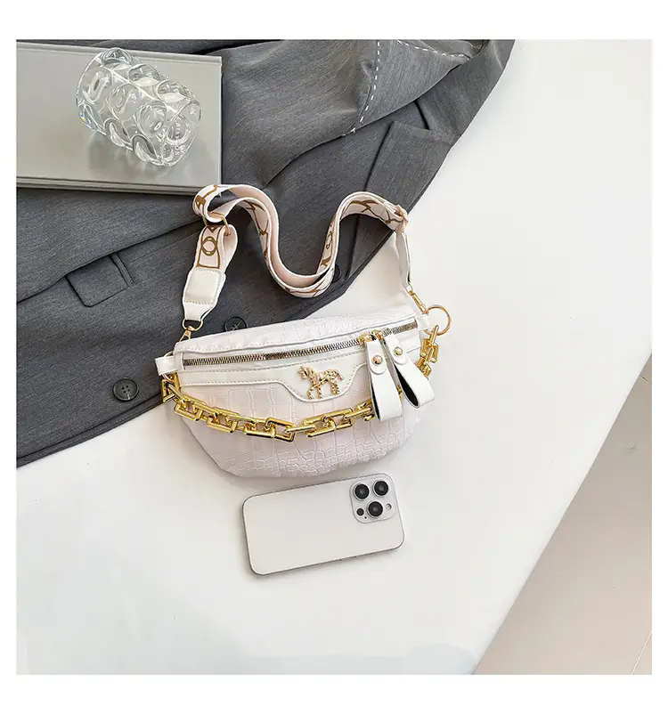Women's Crocodile Pattern Chest Bag with Gold Chain — feature 19
