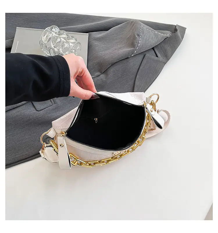 Women's Crocodile Pattern Chest Bag with Gold Chain — feature 21