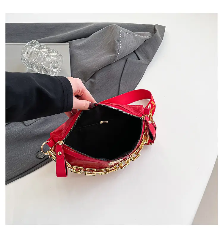 Women's Crocodile Pattern Chest Bag with Gold Chain — feature 24