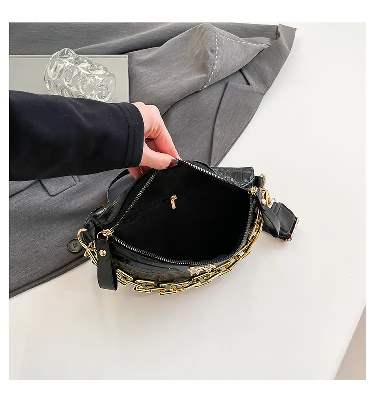Women's Crocodile Pattern Chest Bag with Gold Chain — feature 27