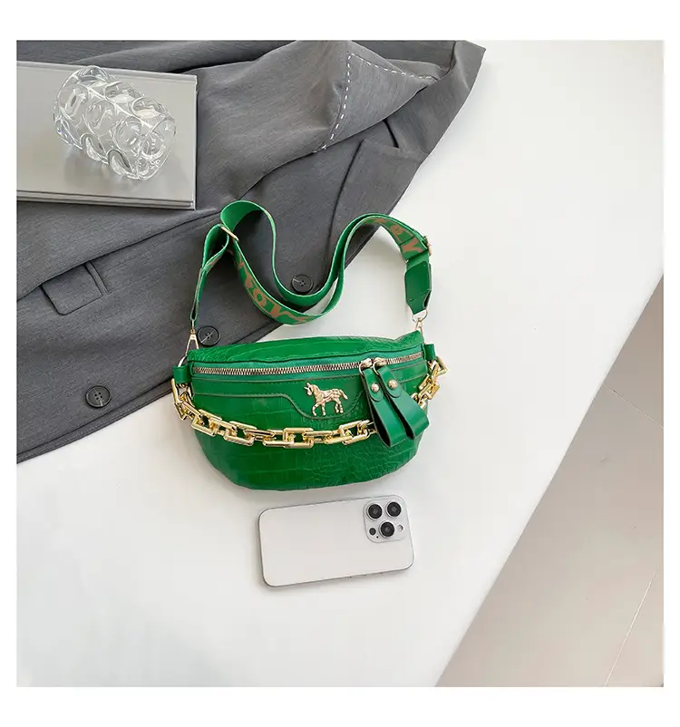 Women's Crocodile Pattern Chest Bag with Gold Chain — feature 28
