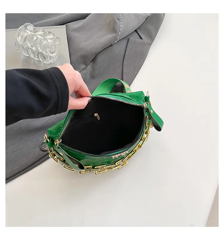 Women's Crocodile Pattern Chest Bag with Gold Chain — feature 30