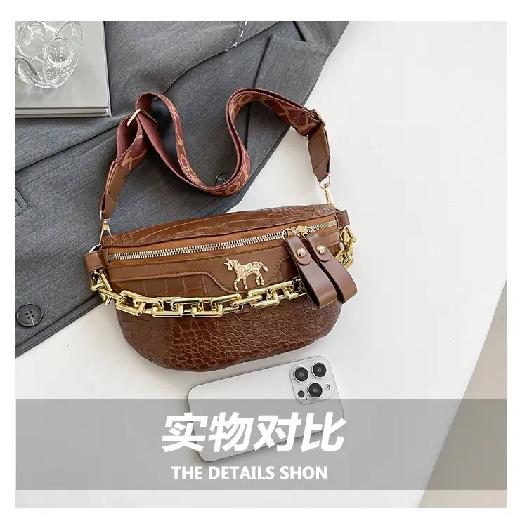Women's Crocodile Pattern Chest Bag with Gold Chain — feature 5