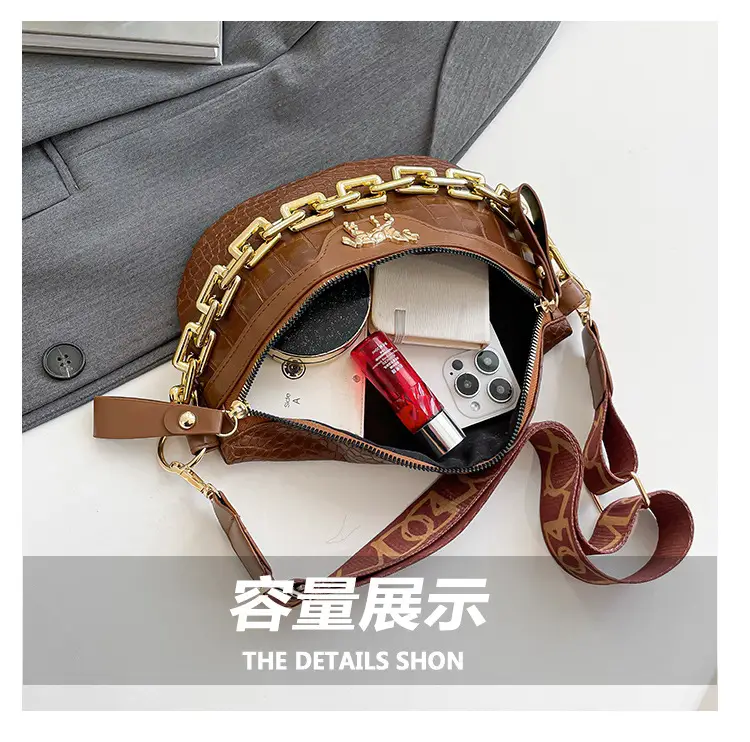 Women's Crocodile Pattern Chest Bag with Gold Chain — feature 6
