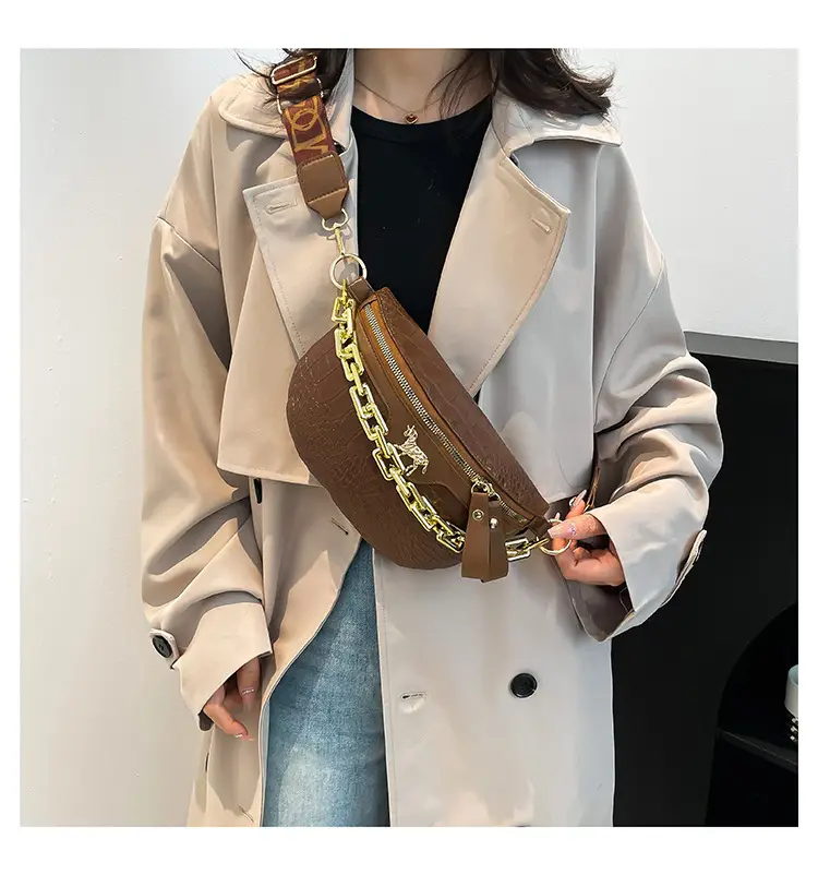 Women's Crocodile Pattern Chest Bag with Gold Chain — feature 7