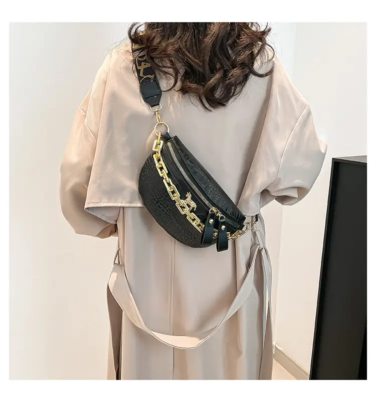 Women's Crocodile Pattern Chest Bag with Gold Chain — feature 9