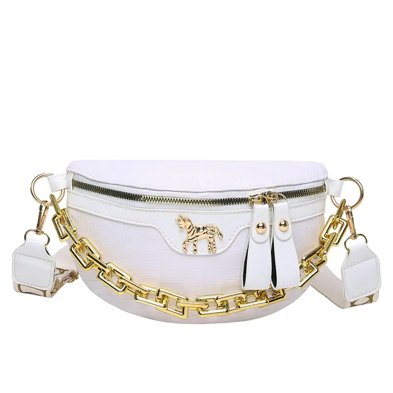 Women's Crocodile Pattern Chest Bag with Gold Chain